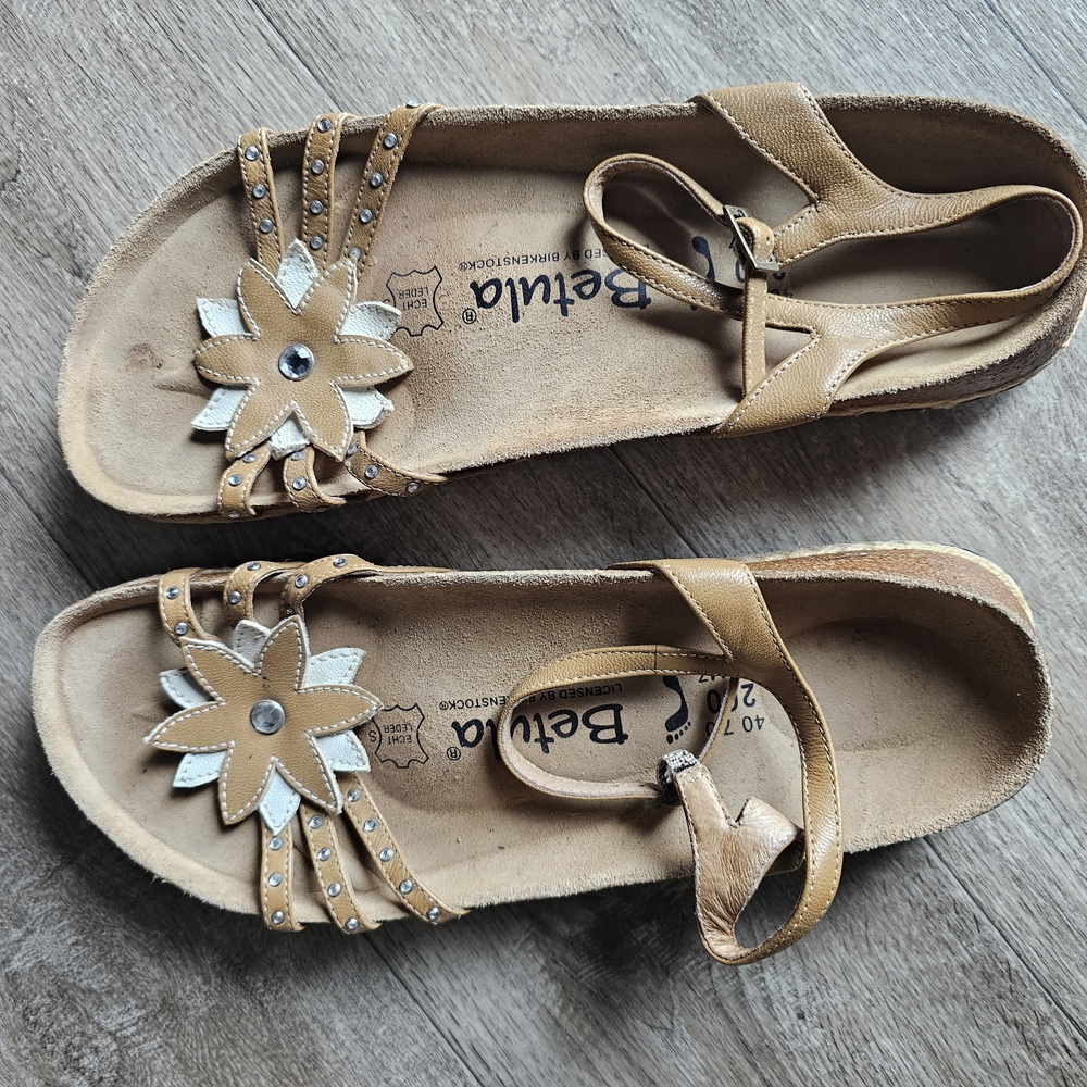 Tan Sandals with Floral Design